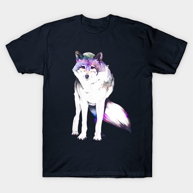 Galaxy Wolf T-Shirt by FishWithATopHat